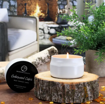 3.75 oz Traveler Tin Candle: Cedarwood Cabin- Milkhouse Candle Company